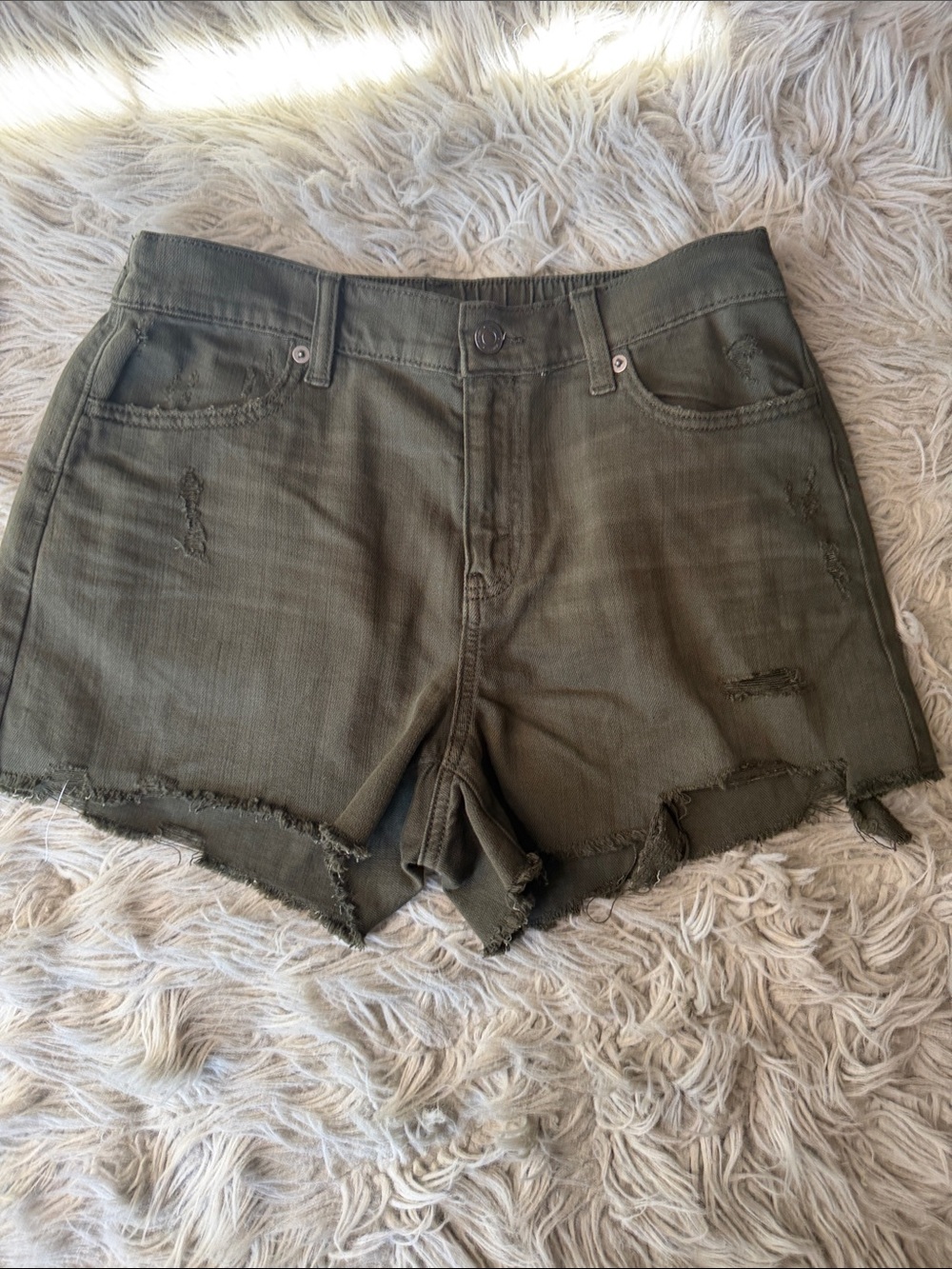 aerie Olive Green Distressed Denim Shorts. Brand new, size S
